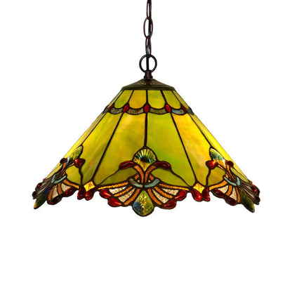 Mission Style Art Glass Pendant Chandelier in Green with 2 Lights