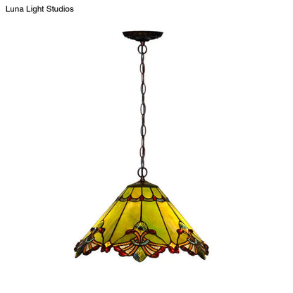 Mission Style Art Glass Pendant Chandelier in Green with 2 Lights