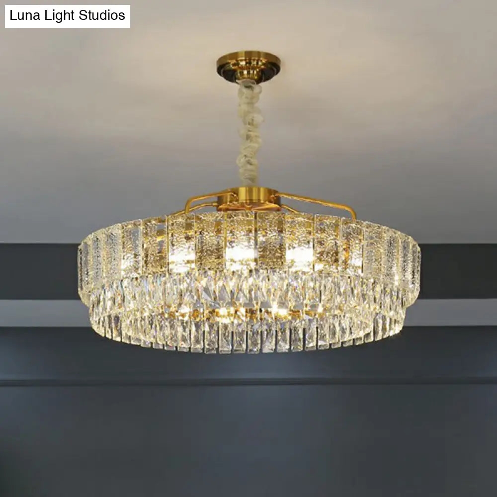 ModaLight™ Circular Chandelier: Elegant Light Tan K9 Crystal Lamp for Bedroom