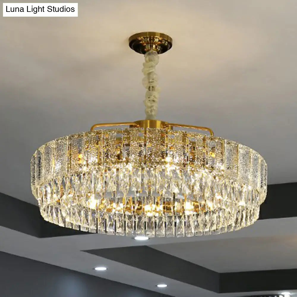 ModaLight™ Circular Chandelier: Elegant Light Tan K9 Crystal Lamp for Bedroom