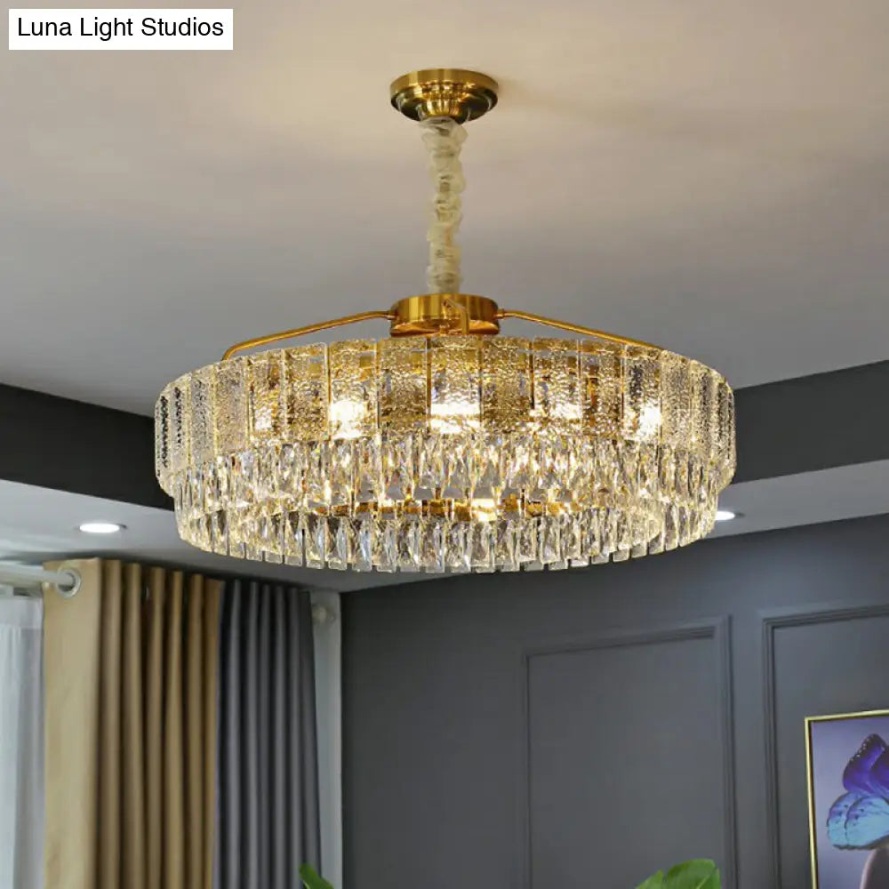 ModaLight™ Circular Chandelier: Elegant Light Tan K9 Crystal Lamp for Bedroom