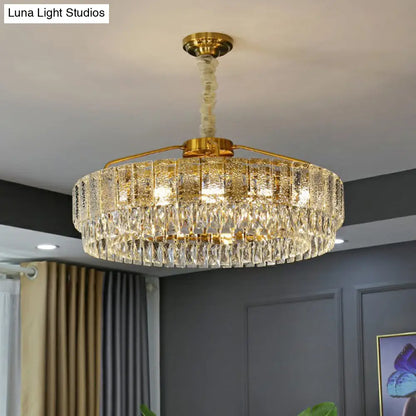 ModaLight™ Circular Chandelier: Elegant Light Tan K9 Crystal Lamp for Bedroom
