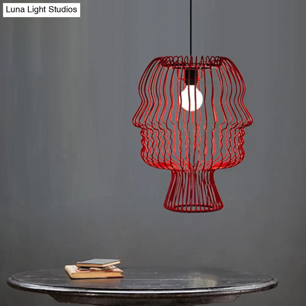 Modern 1-Head Red Metallic Pendant Light with Suspended Arc Cage - Ceiling Fixture