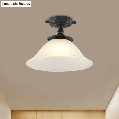 DecorBites™ DecorBites™ Modern 1-Light Black/Blue Mediterranean Semi Flush Mount Ceiling Light, Opaque Glass, Column/Flared Design, 6"/13" Width