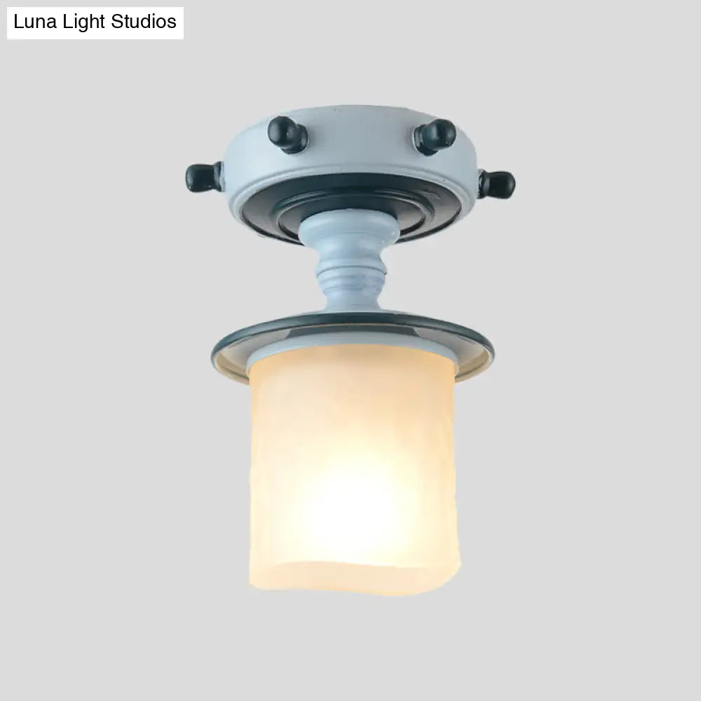 DecorBites™ DecorBites™ Modern 1-Light Black/Blue Mediterranean Semi Flush Mount Ceiling Light, Opaque Glass, Column/Flared Design, 6"/13" Width