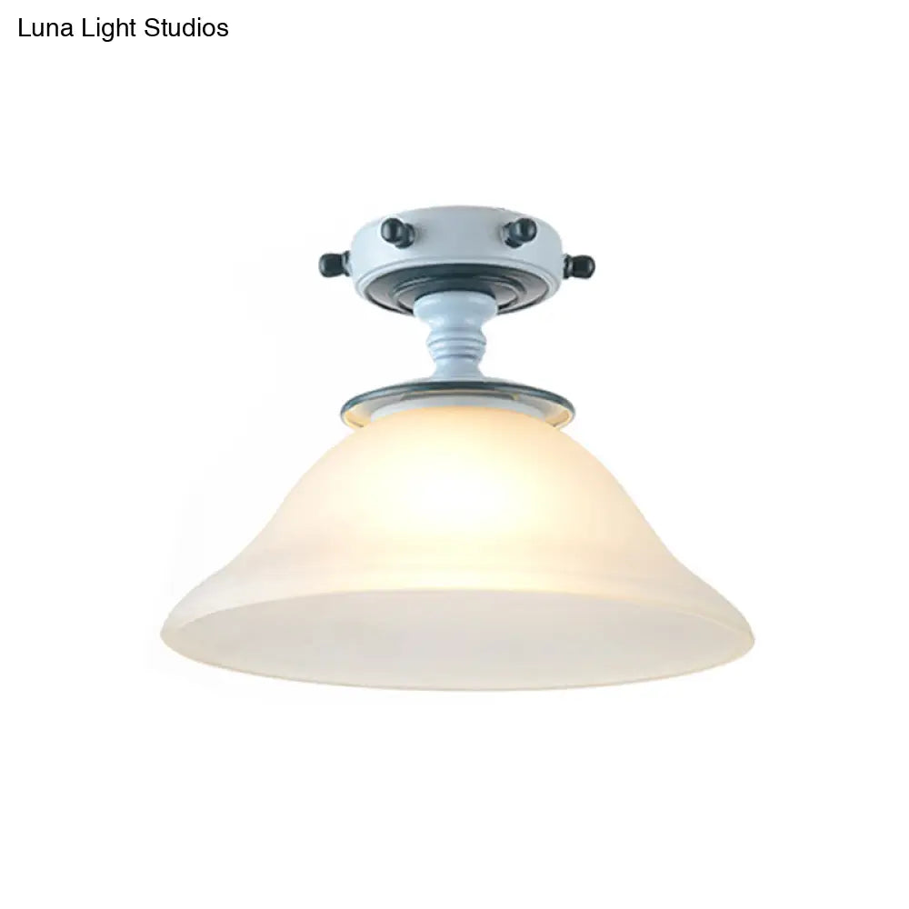 DecorBites™ DecorBites™ Modern 1-Light Black/Blue Mediterranean Semi Flush Mount Ceiling Light, Opaque Glass, Column/Flared Design, 6"/13" Width