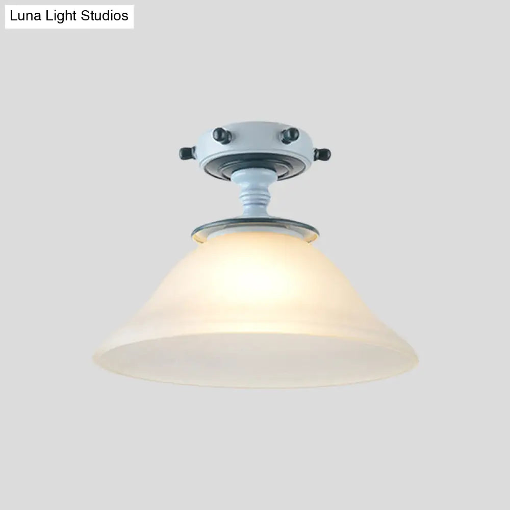 DecorBites™ DecorBites™ Modern 1-Light Black/Blue Mediterranean Semi Flush Mount Ceiling Light, Opaque Glass, Column/Flared Design, 6"/13" Width