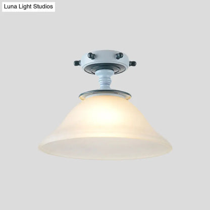 DecorBites™ DecorBites™ Modern 1-Light Black/Blue Mediterranean Semi Flush Mount Ceiling Light, Opaque Glass, Column/Flared Design, 6"/13" Width