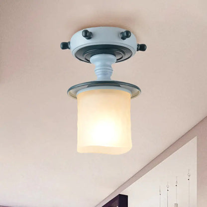 DecorBites™ DecorBites™ Modern 1-Light Black/Blue Mediterranean Semi Flush Mount Ceiling Light, Opaque Glass, Column/Flared Design, 6"/13" Width