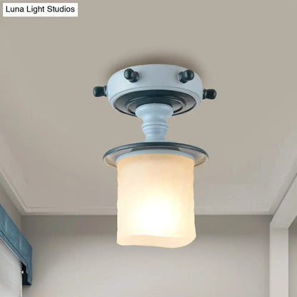 DecorBites™ DecorBites™ Modern 1-Light Black/Blue Mediterranean Semi Flush Mount Ceiling Light, Opaque Glass, Column/Flared Design, 6"/13" Width