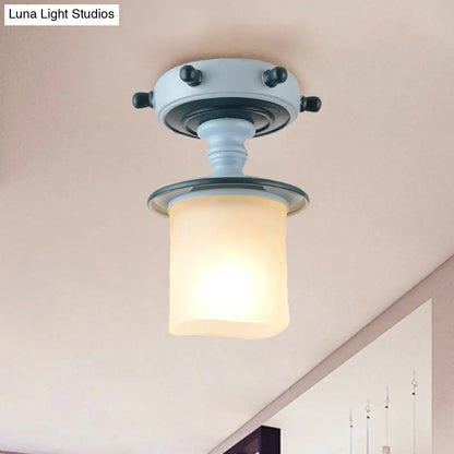 DecorBites™ DecorBites™ Modern 1-Light Black/Blue Mediterranean Semi Flush Mount Ceiling Light, Opaque Glass, Column/Flared Design, 6"/13" Width