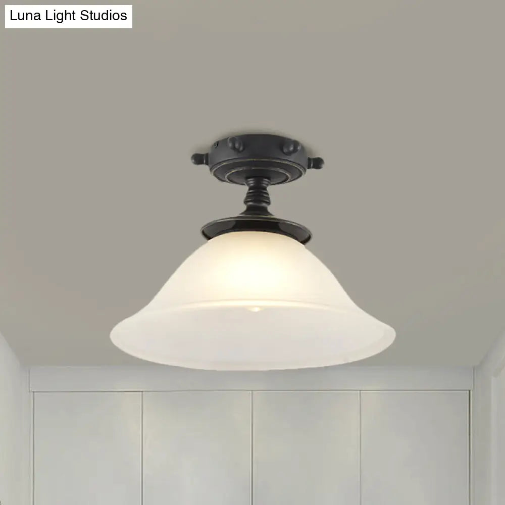 DecorBites™ DecorBites™ Modern 1-Light Black/Blue Mediterranean Semi Flush Mount Ceiling Light, Opaque Glass, Column/Flared Design, 6"/13" Width