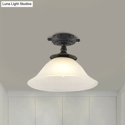 DecorBites™ DecorBites™ Modern 1-Light Black/Blue Mediterranean Semi Flush Mount Ceiling Light, Opaque Glass, Column/Flared Design, 6"/13" Width