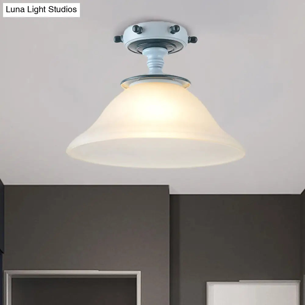 DecorBites™ DecorBites™ Modern 1-Light Black/Blue Mediterranean Semi Flush Mount Ceiling Light, Opaque Glass, Column/Flared Design, 6"/13" Width