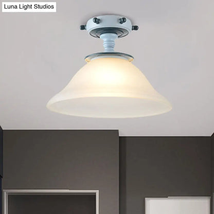 DecorBites™ DecorBites™ Modern 1-Light Black/Blue Mediterranean Semi Flush Mount Ceiling Light, Opaque Glass, Column/Flared Design, 6"/13" Width