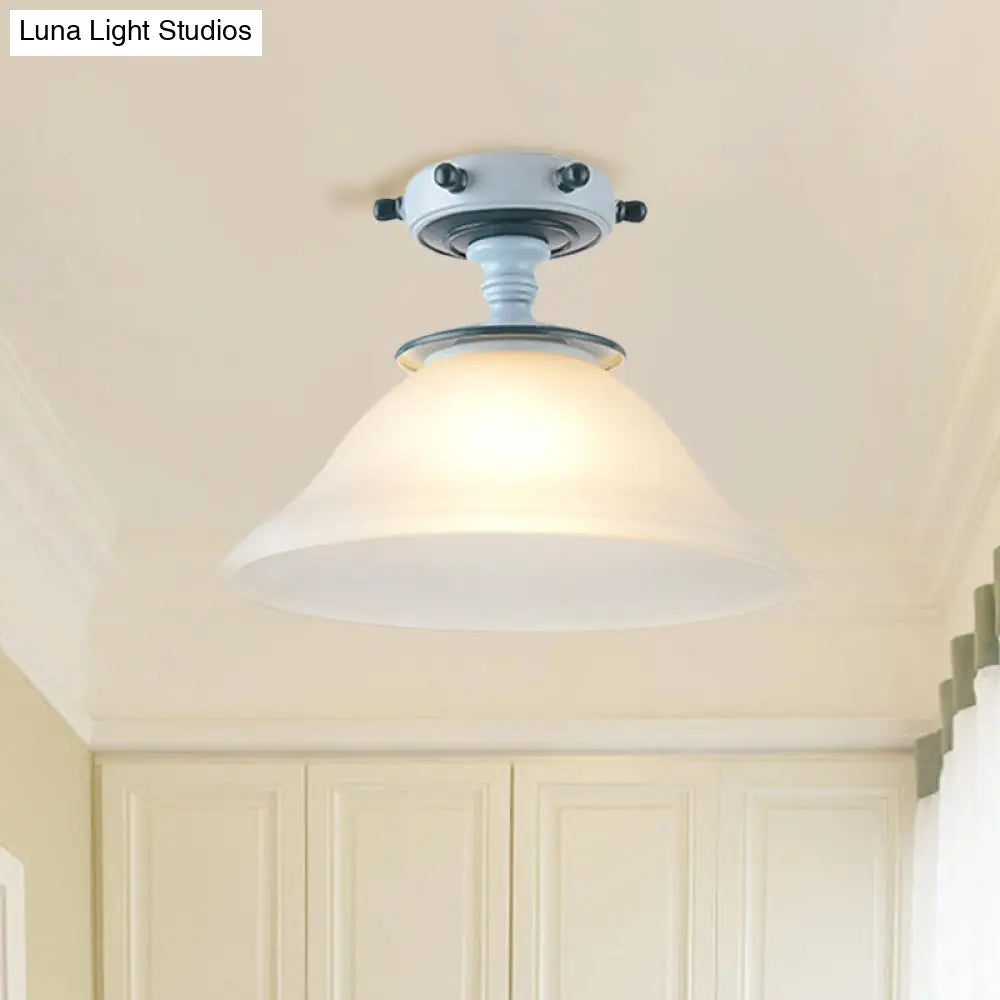 DecorBites™ DecorBites™ Modern 1-Light Black/Blue Mediterranean Semi Flush Mount Ceiling Light, Opaque Glass, Column/Flared Design, 6"/13" Width