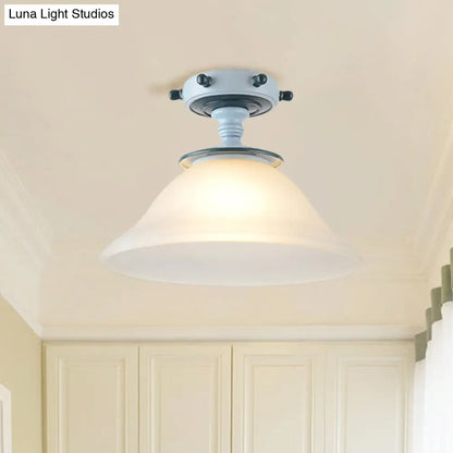 DecorBites™ DecorBites™ Modern 1-Light Black/Blue Mediterranean Semi Flush Mount Ceiling Light, Opaque Glass, Column/Flared Design, 6"/13" Width