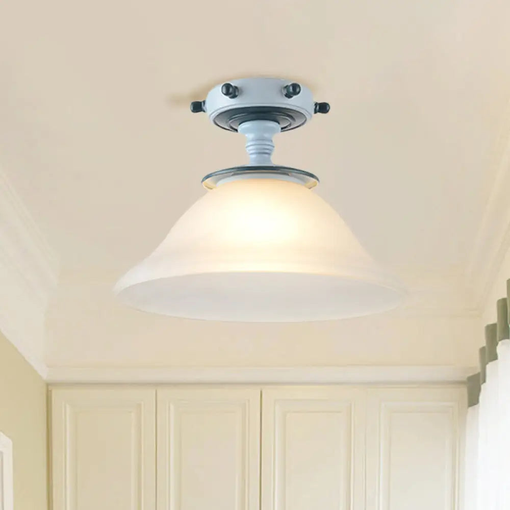 DecorBites™ DecorBites™ Modern 1-Light Black/Blue Mediterranean Semi Flush Mount Ceiling Light, Opaque Glass, Column/Flared Design, 6"/13" Width