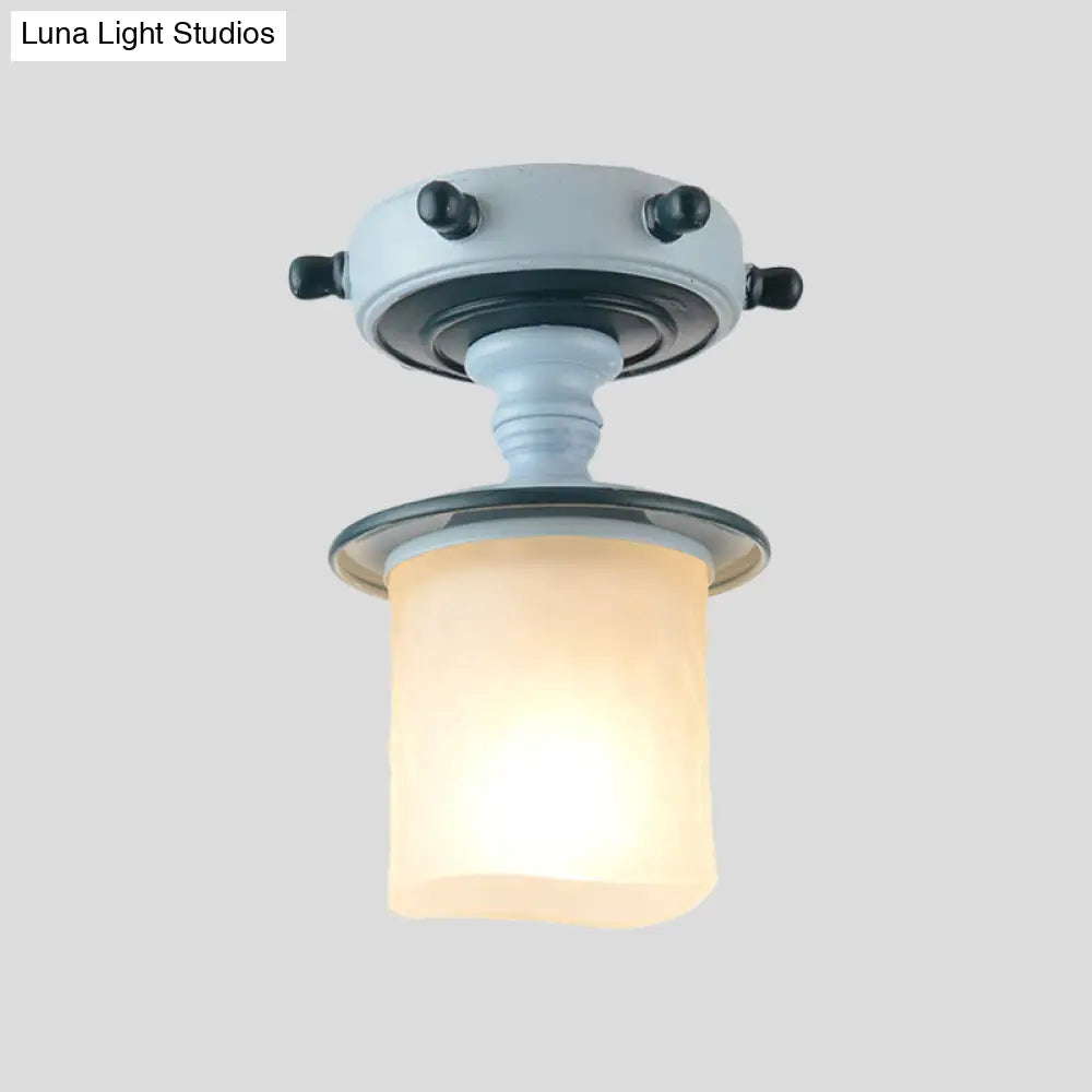 DecorBites™ DecorBites™ Modern 1-Light Black/Blue Mediterranean Semi Flush Mount Ceiling Light, Opaque Glass, Column/Flared Design, 6"/13" Width