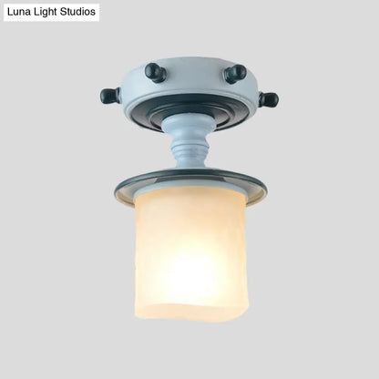 DecorBites™ DecorBites™ Modern 1-Light Black/Blue Mediterranean Semi Flush Mount Ceiling Light, Opaque Glass, Column/Flared Design, 6"/13" Width