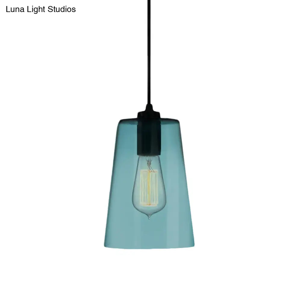 Modern 1 Light Blue Glass Pendant Lamp, Black Ceiling Pendant Light