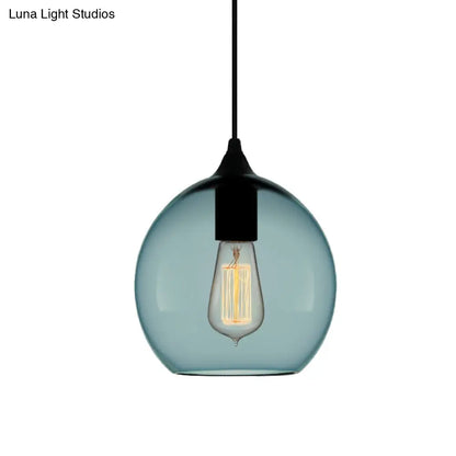 Modern 1 Light Blue Glass Pendant Lamp, Black Ceiling Pendant Light