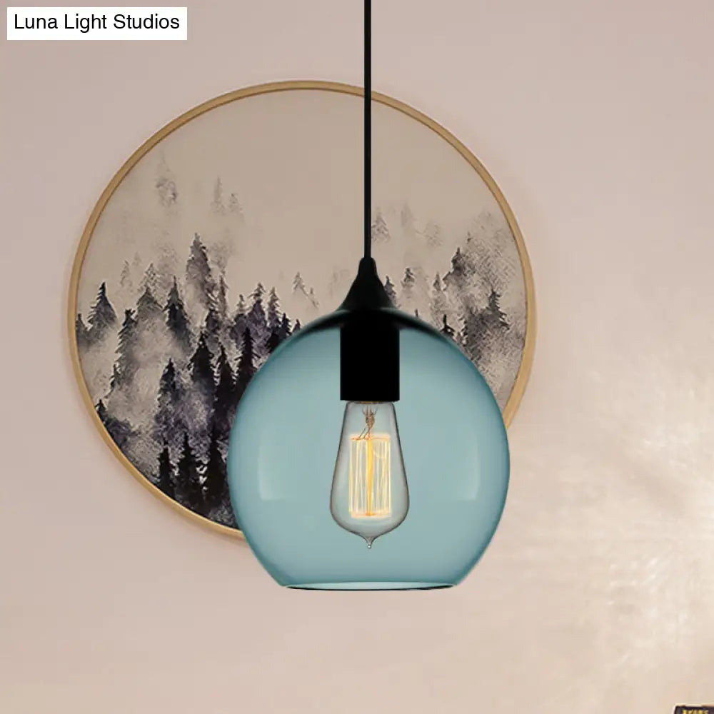 Modern 1 Light Blue Glass Pendant Lamp, Black Ceiling Pendant Light