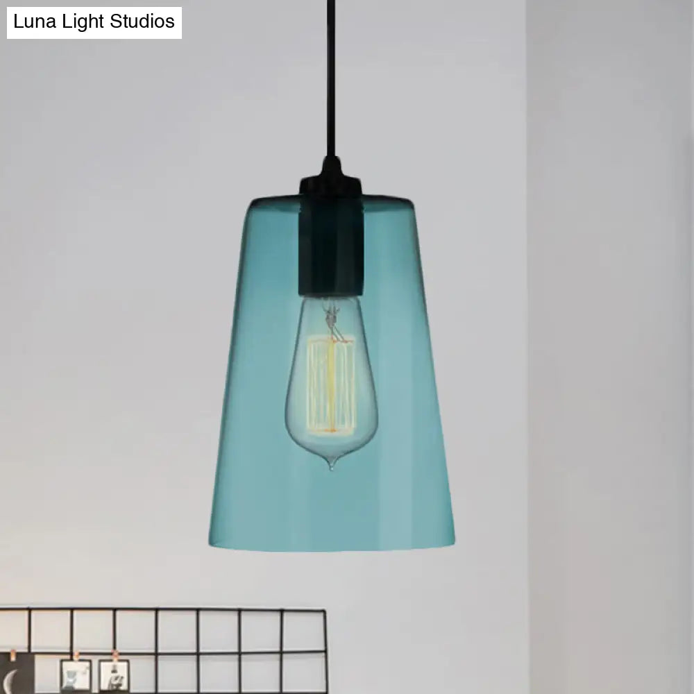 Modern 1 Light Blue Glass Pendant Lamp, Black Ceiling Pendant Light