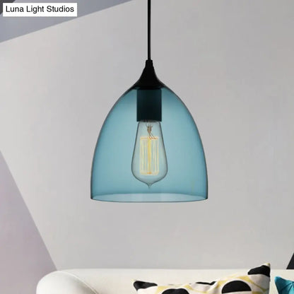 Modern 1 Light Blue Glass Pendant Lamp, Black Ceiling Pendant Light