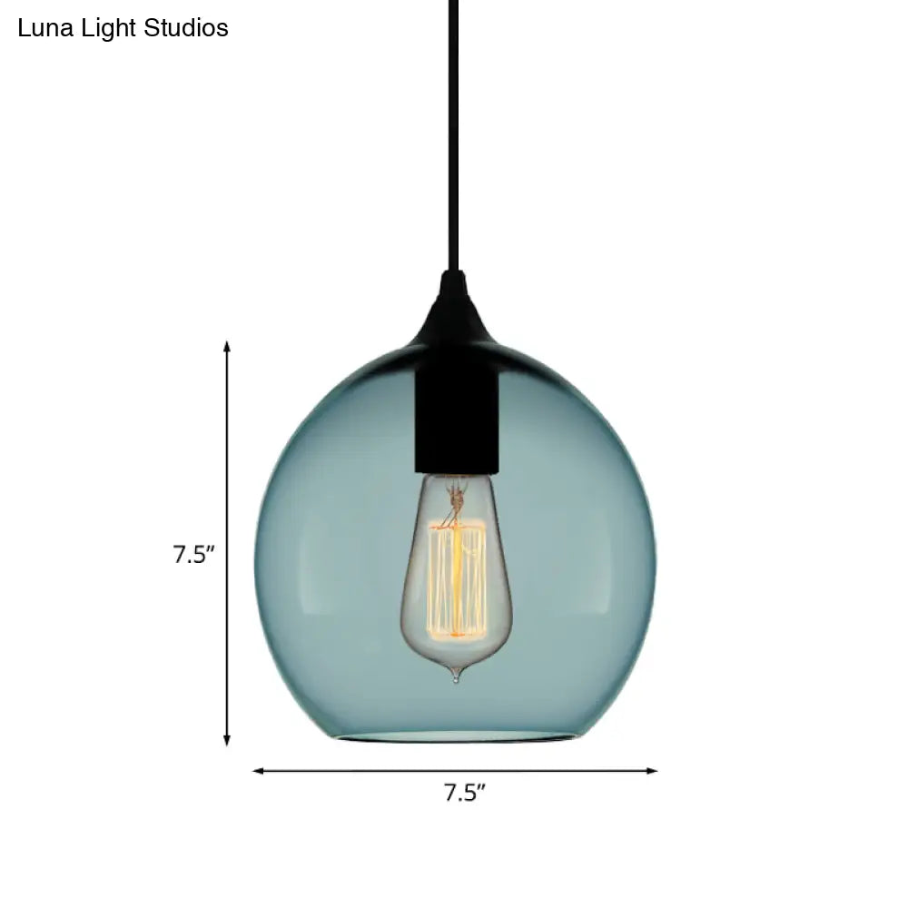 Modern 1 Light Blue Glass Pendant Lamp, Black Ceiling Pendant Light