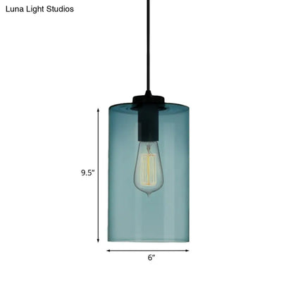 Modern 1 Light Blue Glass Pendant Lamp, Black Ceiling Pendant Light