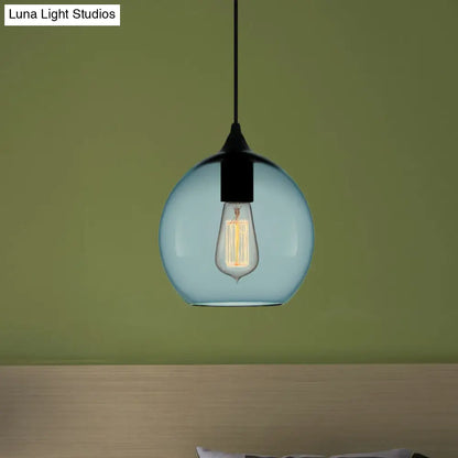 Modern 1 Light Blue Glass Pendant Lamp, Black Ceiling Pendant Light