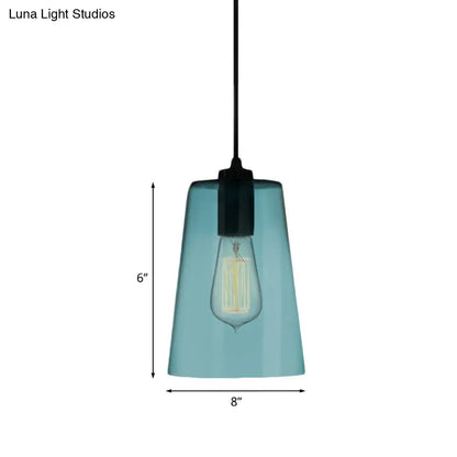 Modern 1 Light Blue Glass Pendant Lamp, Black Ceiling Pendant Light