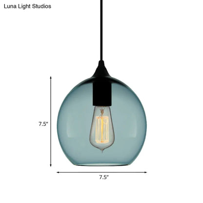 Modern 1 Light Blue Glass Pendant Lamp, Black Ceiling Pendant Light