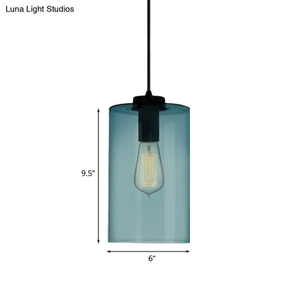 Modern 1 Light Blue Glass Pendant Lamp, Black Ceiling Pendant Light