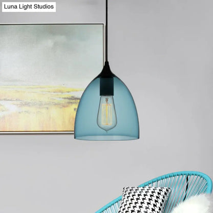 Modern 1 Light Blue Glass Pendant Lamp, Black Ceiling Pendant Light