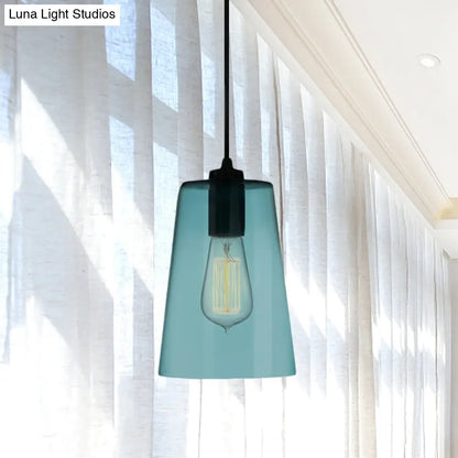 Modern 1 Light Blue Glass Pendant Lamp, Black Ceiling Pendant Light