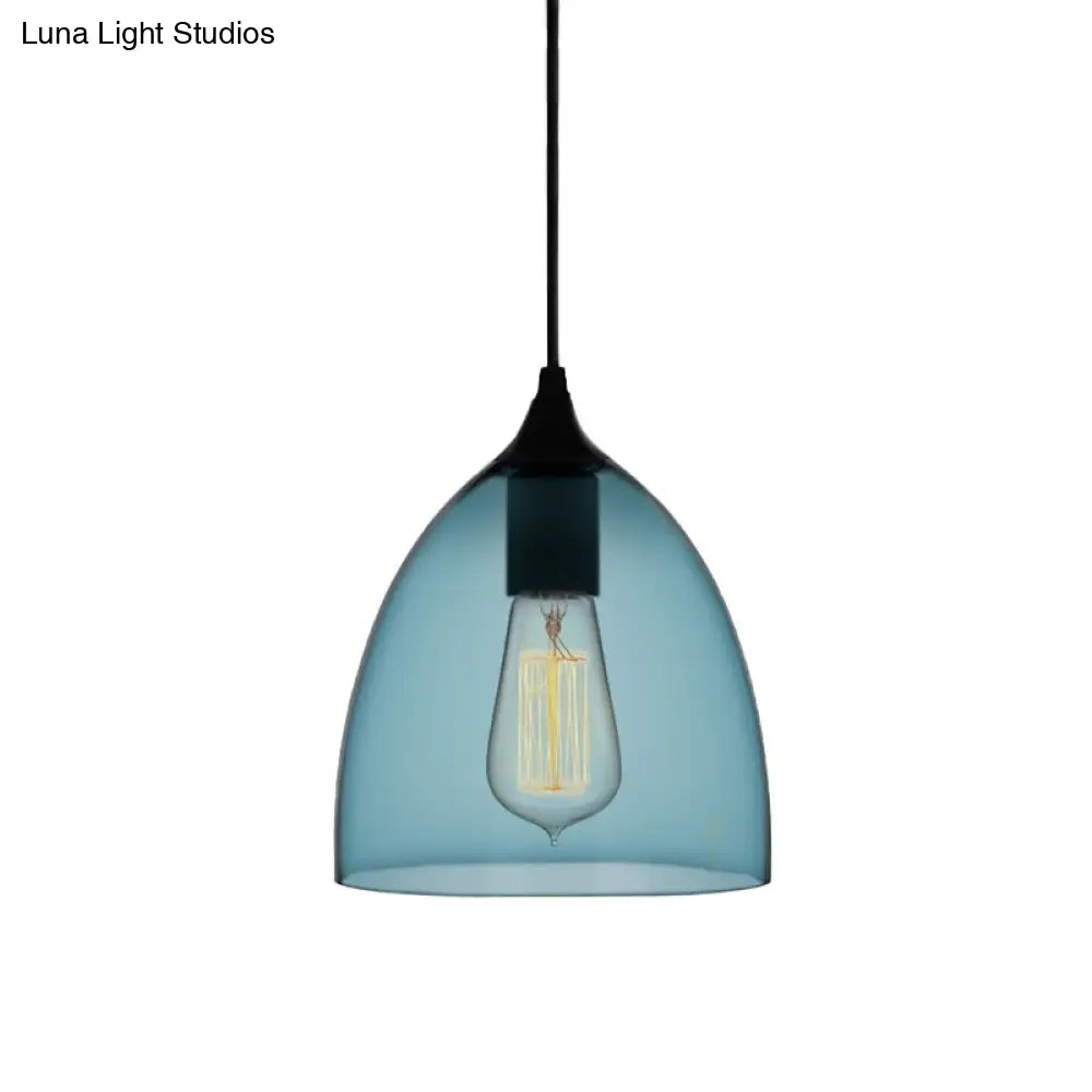 Modern 1 Light Blue Glass Pendant Lamp, Black Ceiling Pendant Light