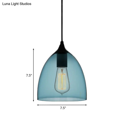 Modern 1 Light Blue Glass Pendant Lamp, Black Ceiling Pendant Light