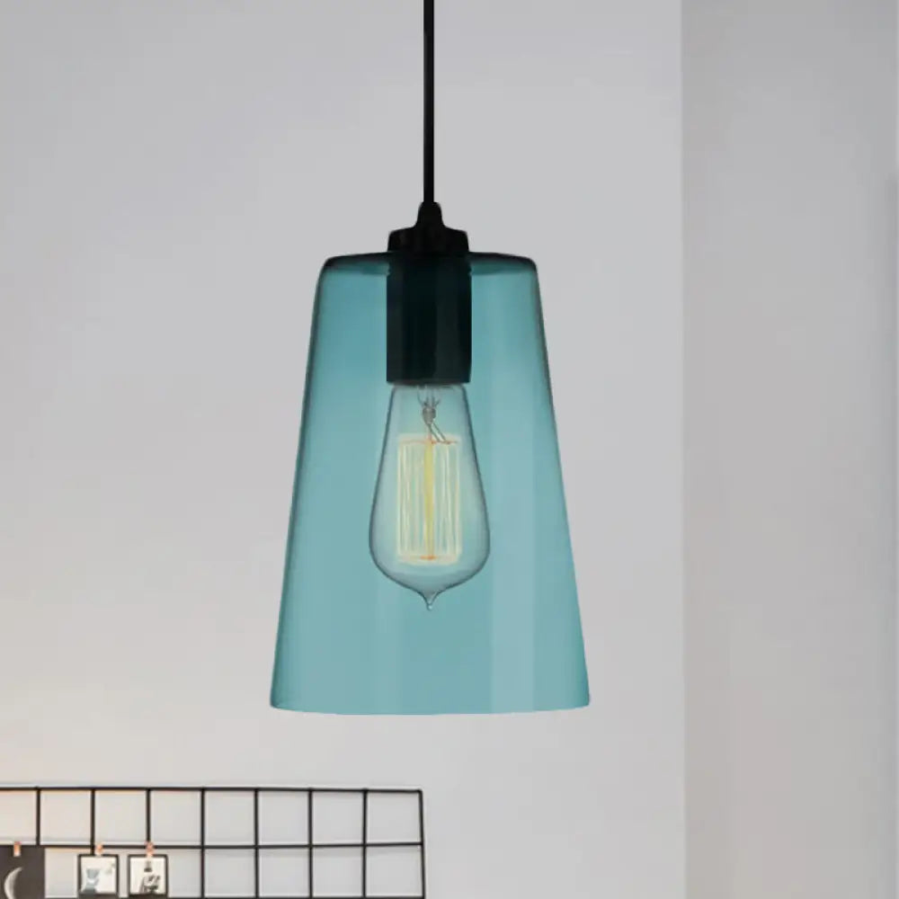 Modern 1 Light Blue Glass Pendant Lamp, Black Ceiling Pendant Light