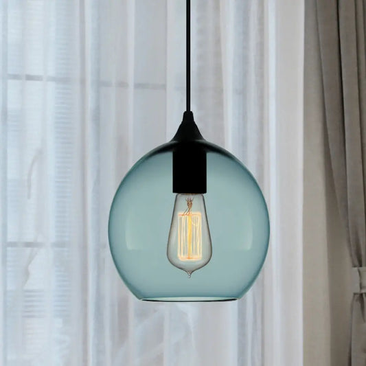 Modern 1 Light Blue Glass Pendant Lamp, Black Ceiling Pendant Light