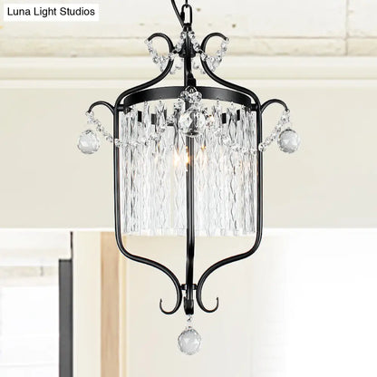 Modern 1 Light Ceiling Pendant - Black/White Bird Cage Design with Crystal Shade