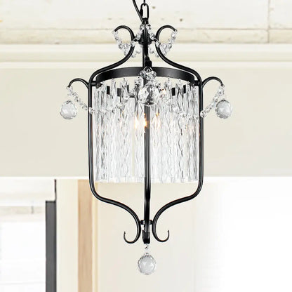 Modern 1 Light Ceiling Pendant - Black/White Bird Cage Design with Crystal Shade