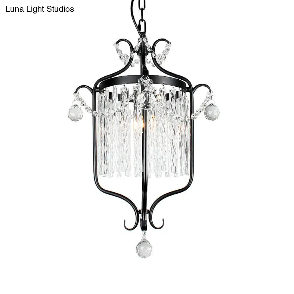 Modern 1 Light Ceiling Pendant - Black/White Bird Cage Design with Crystal Shade