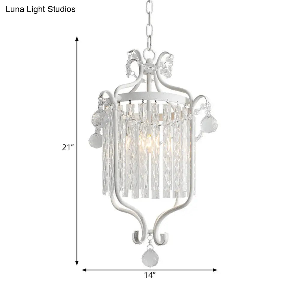 Modern 1 Light Ceiling Pendant - Black/White Bird Cage Design with Crystal Shade