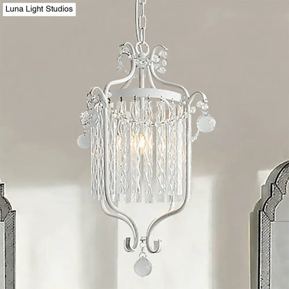 Modern 1 Light Ceiling Pendant - Black/White Bird Cage Design with Crystal Shade