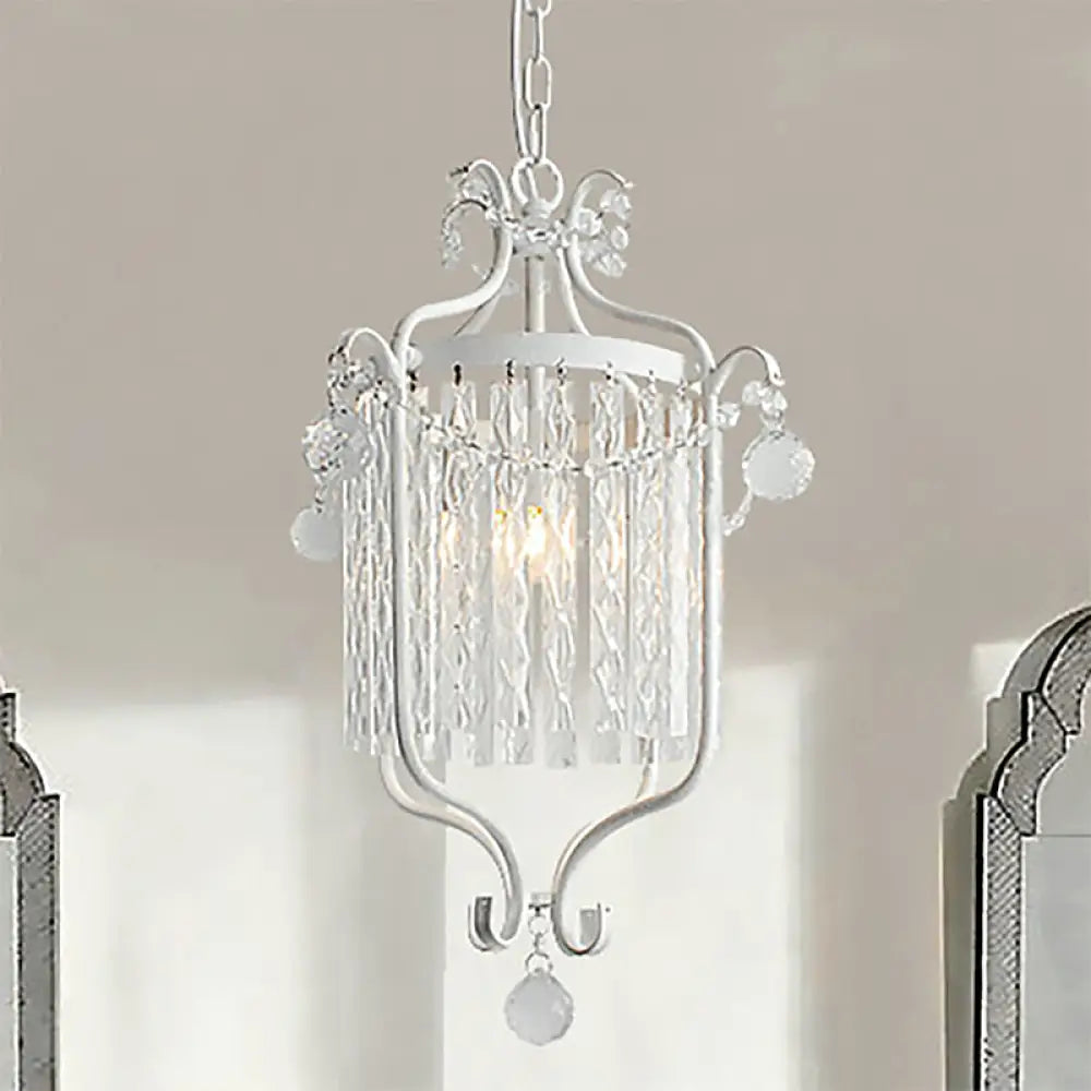 Modern 1 Light Ceiling Pendant - Black/White Bird Cage Design with Crystal Shade