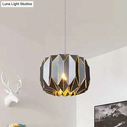 Modern 1-Light Ceiling Pendant with Metal Shade - Silver/Black Pumpkin Hanging Lamp Kit