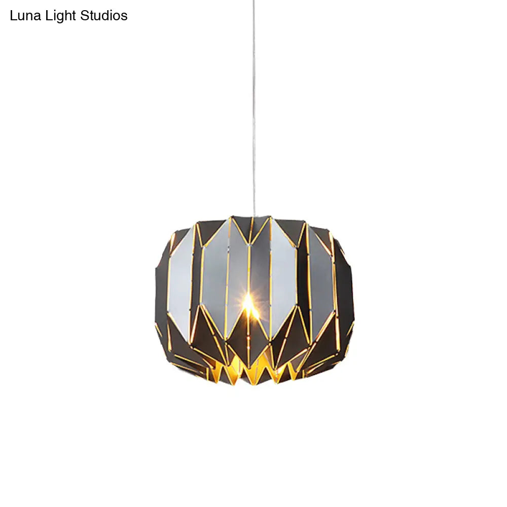 Modern 1-Light Ceiling Pendant with Metal Shade - Silver/Black Pumpkin Hanging Lamp Kit