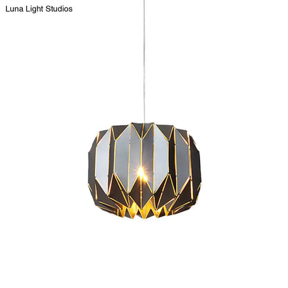 Modern 1-Light Ceiling Pendant with Metal Shade - Silver/Black Pumpkin Hanging Lamp Kit